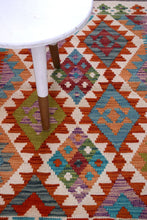 Load image into Gallery viewer, Kleurrijk Tapijt Laagpolig Handgeweven Wollen Vloerkleed - Koho Afghan Kelim 117x80
