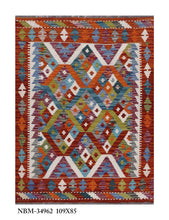 Load image into Gallery viewer, Kleurrijk Tapijt Laagpolig Handgeweven Wollen Vloerkleed - Koho Afghan Kelim 109x85
