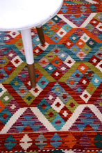 Load image into Gallery viewer, Kleurrijk Tapijt Laagpolig Handgeweven Wollen Vloerkleed - Koho Afghan Kelim 109x85
