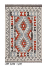 Load image into Gallery viewer, Kleurrijk Tapijt Laagpolig Handgeweven Wollen Vloerkleed - Koho Afghan Kelim 124x82
