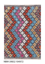 Load image into Gallery viewer, Kleurrijk Tapijt Laagpolig Handgeweven Wollen Vloerkleed - Koho Afghan Kelim 104x72
