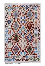 Load image into Gallery viewer, Kleurrijk Tapijt Laagpolig Handgeweven Wollen Vloerkleed - Koho Afghan Kelim 158x100
