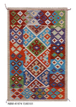 Load image into Gallery viewer, Kleurrijk Tapijt Laagpolig Handgeweven Wollen Vloerkleed - Koho Afghan Kelim 154x101
