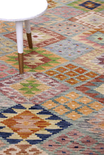 Load image into Gallery viewer, Kleurrijk Tapijt Laagpolig Handgeweven Wollen Vloerkleed - Koho Afghan Kelim 297x207
