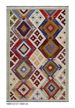 Load image into Gallery viewer, Kleurrijk Tapijt Laagpolig Handgeweven Wollen Vloerkleed - Koho Afghan Kelim 188x126
