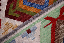 Load image into Gallery viewer, Kleurrijk Tapijt Laagpolig Handgeweven Wollen Vloerkleed - Koho Afghan Kelim 188x126
