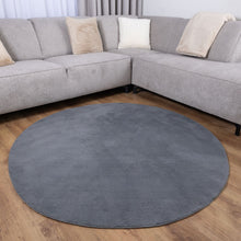 Load image into Gallery viewer, Antraciet Rond Tapijt Laagpolig Rond Vloerkleed met Anti Slip Koho Soft Comfort Wasbaar op 30°
