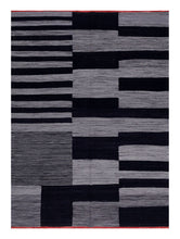 Load image into Gallery viewer, Grijs/Zwart Tapijt Laagpolig Handgeweven Wollen Vloerkleed - Koho Afghan Modern Kelim 228x163
