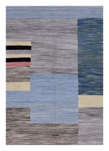 Load image into Gallery viewer, Blauw Tapijt Laagpolig Handgeweven Wollen Vloerkleed - Koho Afghan Modern Kelim 179x121

