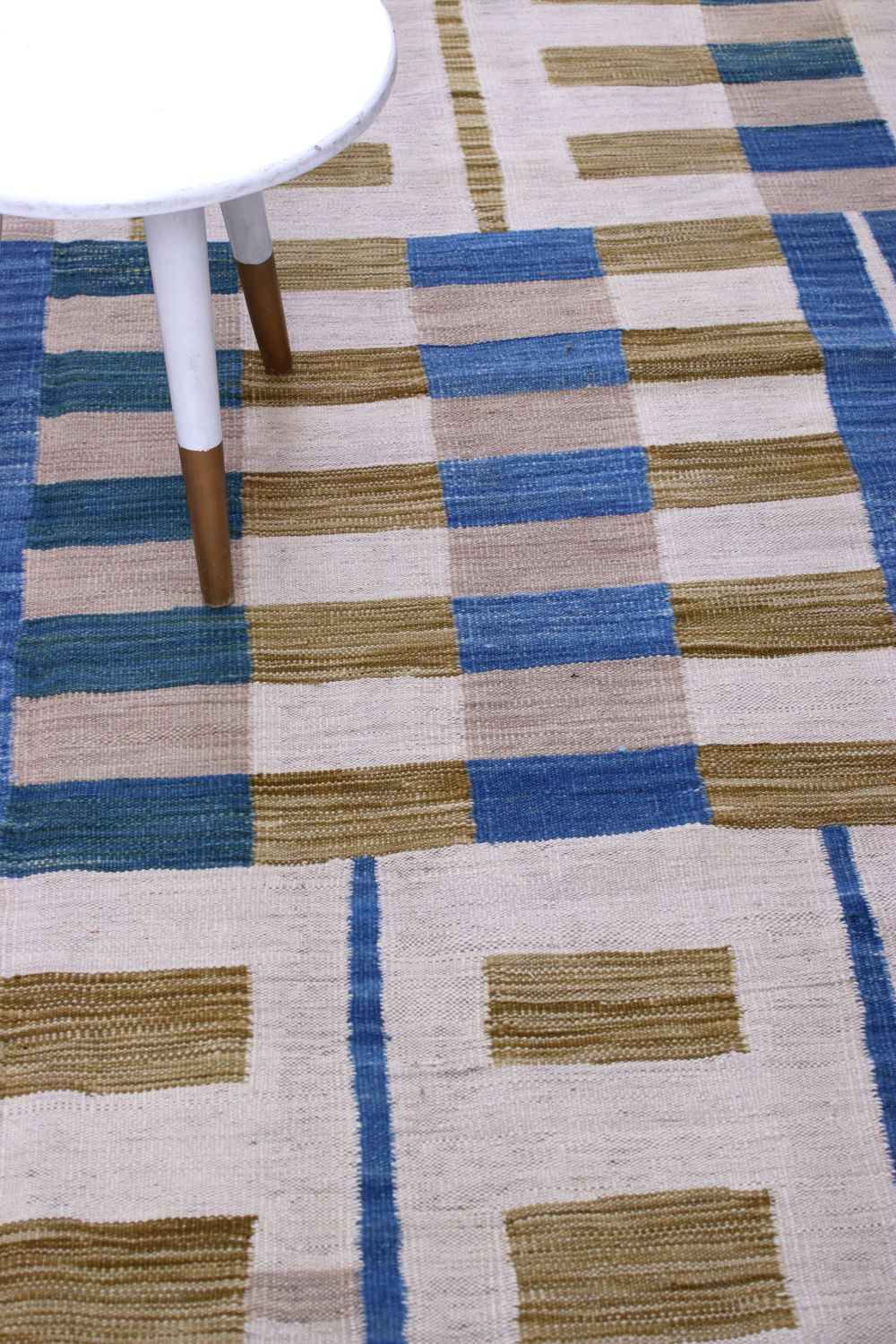 Blauw Tapijt Laagpolig Handgeweven Wollen Vloerkleed - Koho Afghan Modern Kelim 288x199