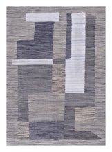 Load image into Gallery viewer, Grijs Tapijt Laagpolig Handgeweven Wollen Vloerkleed - Koho Afghan Modern Kelim 141x100
