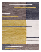 Load image into Gallery viewer, Oker Geel Tapijt Laagpolig Handgeweven Wollen Vloerkleed - Koho Afghan Modern Kelim 202x148
