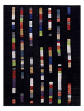 Load image into Gallery viewer, Zwart Tapijt Laagpolig Handgeweven Wollen Vloerkleed - Koho Afghan Modern Kelim 197x150
