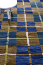 Load image into Gallery viewer, Blauw Tapijt Laagpolig Handgeweven Wollen Vloerkleed - Koho Afghan Modern Kelim 298x198
