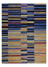 Load image into Gallery viewer, Blauw Tapijt Laagpolig Handgeweven Wollen Vloerkleed - Koho Afghan Modern Kelim 290x212
