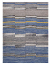 Load image into Gallery viewer, Blauw Tapijt Laagpolig Handgeweven Wollen Vloerkleed - Koho Afghan Modern Kelim 225x170
