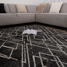 Load image into Gallery viewer, Zwart Tapijt Lijnen Design Laagpolig Vloerkleed Koho Impressive
