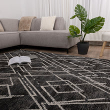 Load image into Gallery viewer, Zwart Tapijt Lijnen Design Laagpolig Vloerkleed Koho Impressive
