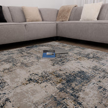 Load image into Gallery viewer, Beige met Blauw en Goud Tapijt Laagpolig Vloerkleed Koho Abstract Reality
