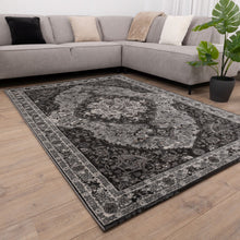 Load image into Gallery viewer, Zwart met Grijs Tapijt Vintage Design Laagpolig Vloerkleed Koho Impressive
