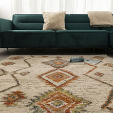 Load image into Gallery viewer, Crème/Oranje Kleurrijk Tapijt Dik Kwaliteitsvol Laagpolig Vloerkleed Koho Belgian Premium Scandinavisch Berber Design
