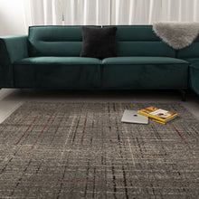 Load image into Gallery viewer, Donkergrijs met Rood Tapijt Laagpolig Vloerkleed Koho Belgian Design
